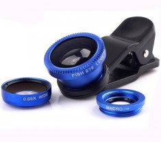 Kit Lentile Foto iUni 3-in-1 Macro, Wide Angle si FishEye compatibile cu Smartphone si Tableta, Albastru foto