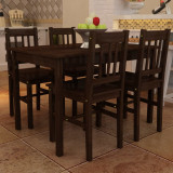 Masa de sufragerie din lemn cu 4 scaune, maro, vidaXL