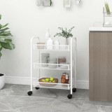 Cărucior bucătărie vidaXL, 3 niveluri, alb, 46x26x64 cm, fier, depozitare multifuncțională, mobil cu roți și fr&acirc;nă