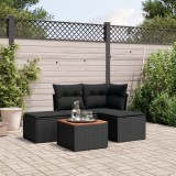 vidaXL Set mobilier de grădină cu perne, 5 piese, negru, poliratan