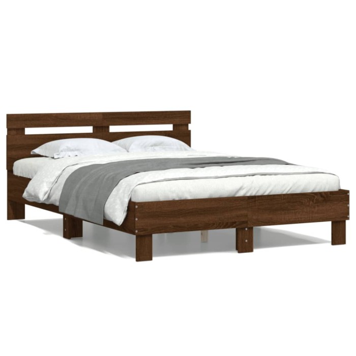 Gossi cadru de pat cu tablie, stejar maro, 135x190 cm, lemn prelucrat