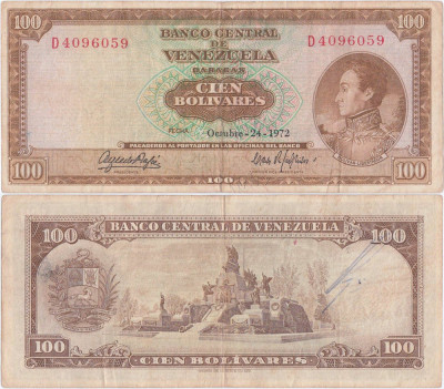 1972 (24 X), 100 Bolivares (P-48i) - Venezuela foto