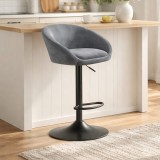Cumpara ieftin Scaun de bucatarie/bar, Artool, East, rotativ, catifea, gri si negru, 53x46x81-103 cm