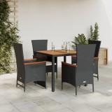 VidaXL Set mobilier de grădină cu perne, 5 piese, negru, poliratan