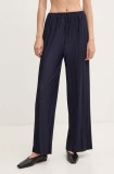 Samsoe Samsoe pantaloni femei, culoarea albastru marin, lat, high waist