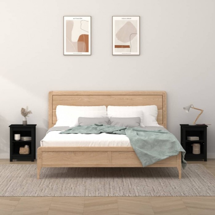 Gossi noptiere, 2 buc., negru, 40x35x55 cm, lemn masiv de pin