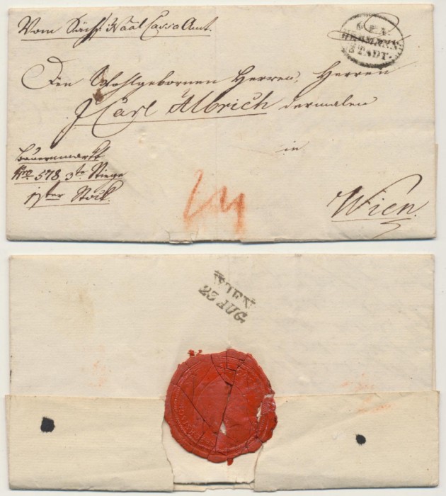 Transilvania 1832 plic prefilatelic din Sibiu spre Viena cu o stampila rara Hermannstadt