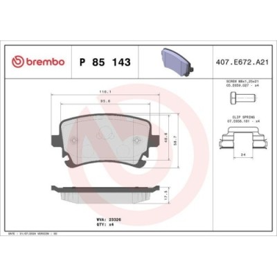 Placute frana Audi A6 C6 (4f2) 04.04-08.11, A6 C6 Avant (4f5) 11.04-08.11; Bentley Flying Spur (4w) 03.13-, Spate, BREMBO foto