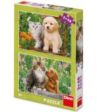 Puzzle pentru Copii C&acirc;ine și Motan 2X48 Piese