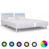 Cadru de pat cu LED, alb, 180 x 200 cm, piele artificială, Cires, Dublu, Cu polite semirotunde, vidaXL