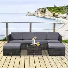 Outsunny Set din 7 Piese Living pentru exterior din Rattan , Gri