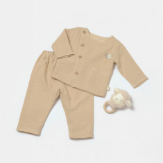 Set bluza cu nasturi si pantaloni , Winter muselin, 100% bumbac - Apricot, BabyCosy (Marime: 9-12 luni)