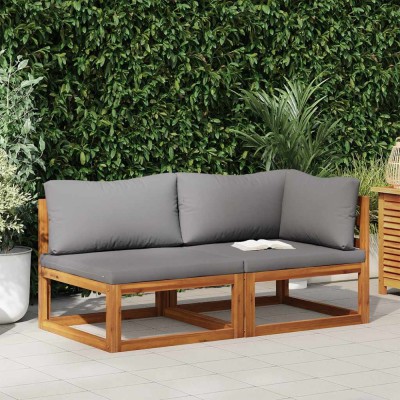 vidaXL Set canapea 2 piese cu perne gri &amp;icirc;nchis, lemn masiv de acacia 311856 foto