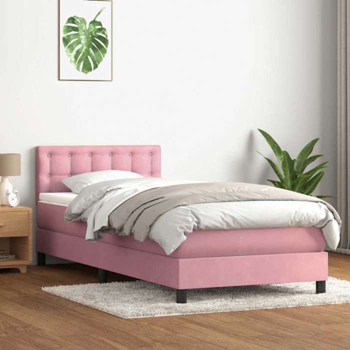 vidaXL Pat box spring cu saltea, roz, 80x220 cm, catifea 3316622