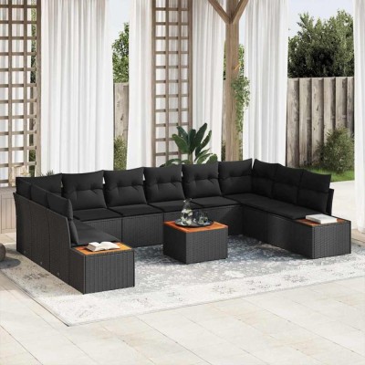 vidaXL Set de canapele pentru grădină 11 pcs Negru 344 x 209 x 85 cm 3356848 foto