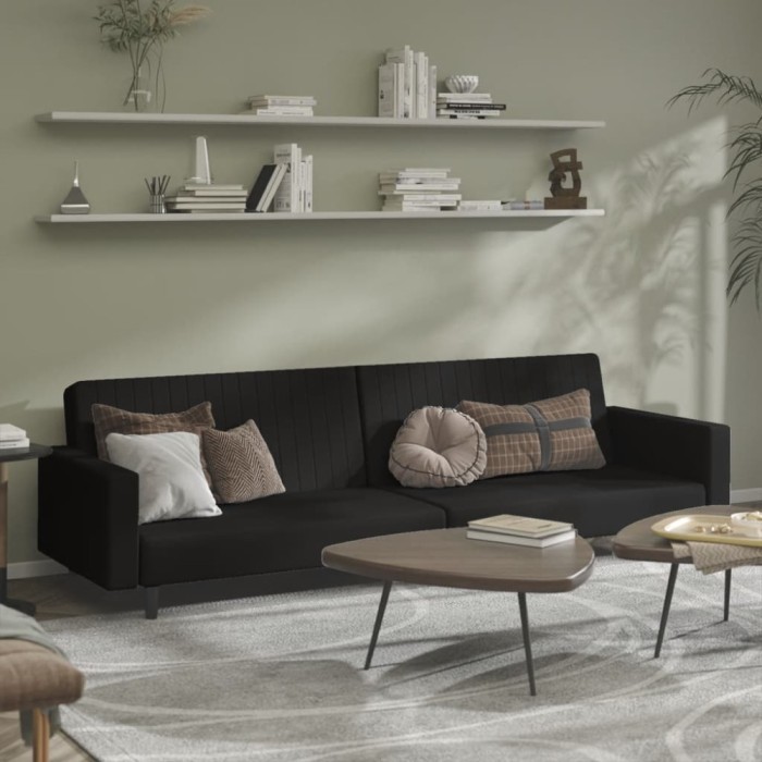 vidaXL Canapea extensibilă cu 2 locuri, negru, catifea 375943