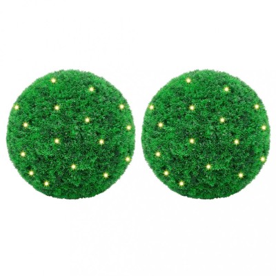 vidaXL Mingi artificiale din lemn de cimiș cu lumini LED 2 buc Verde foto