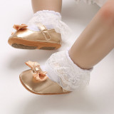 Pantofiori aurii cu fundita din satin (Marime Disponibila: 3-6 luni (Marimea 18