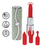 Stimulator clitoris LOVELINE Candy, &icirc;n formă de ruj, design elegant, capete interschimbabile din silicon, 5 funcții de vibrație, culoare verde