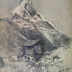 Peisaj montan de T. H. Karlsson (1952) - grafică în cărbune