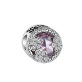 Cumpara ieftin Charm/talisman argint 925, JW1168, model cu piatra roz si flori, placat cu rodiu