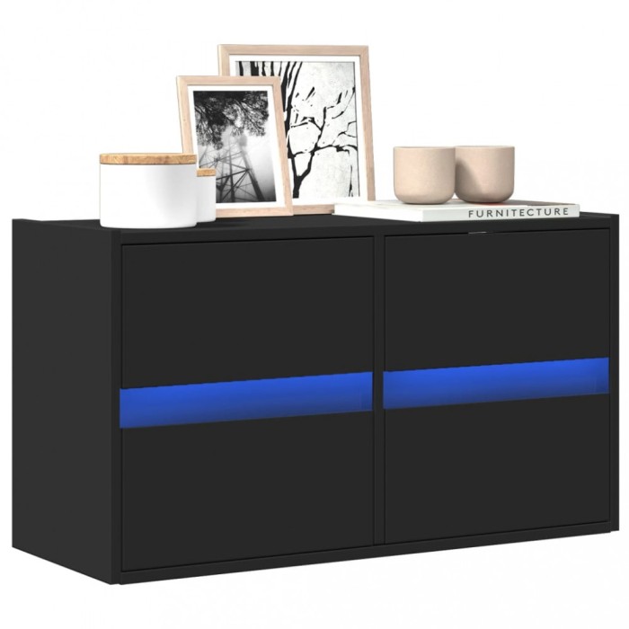 vidaXL Dulap TV de perete cu lumini LED negru 80x31x45 cm 852286