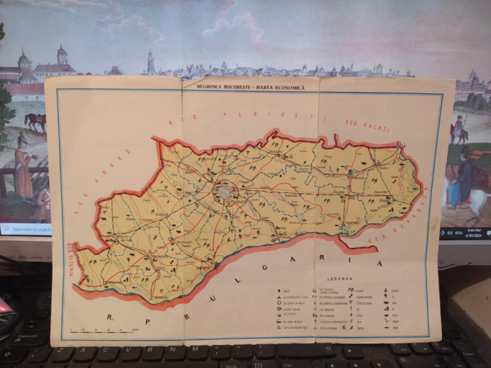 Regiunea București, Harta economică; Harta fizică, color, circa 1960, 109