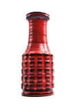 vaza din ceramica glazurata, fat lava JASBA Germania 1970s model geometric in relief culoare rosie cu accente de negru decor retro mid century modern