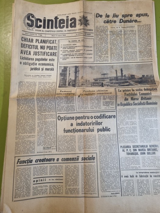 scanteia 6 august 1968-art. de la jiu spre apus,catre dunare