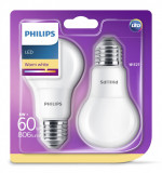 Cumpara ieftin Set 2 becuri LED 8W(60W) E27, lumina calda, Philips
