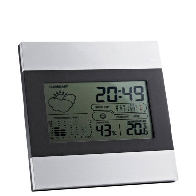 Ceas de birou din aluminiu cu ecran LCD, calendar, alarma si prognoza meteo foto