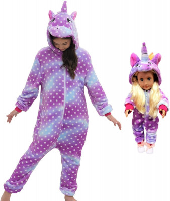 Pijamale HovoX pentru copii cu unicorn, păpușă și fete foto
