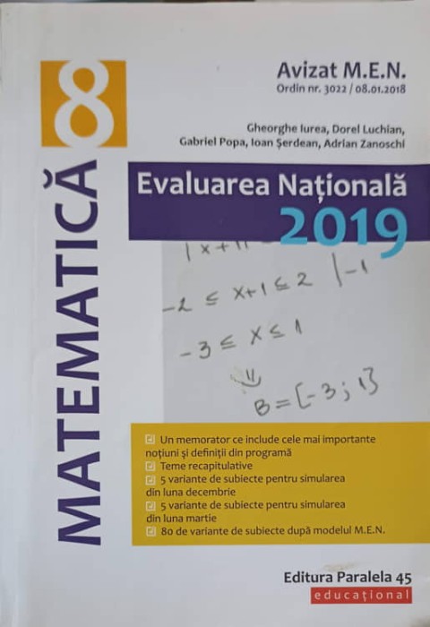 MATEMATICA: EVALUARE NATIONALA 2019-GH. IUREA, D. LUCHIAN, G. POPA, I. SERDEAN, A. ZANOSCHI-198581