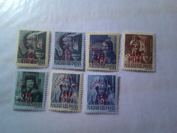 Serie mica Ungaria 1945 - supratipar Felszabadulas si val. noua , 8 valori , 2val. sarniera