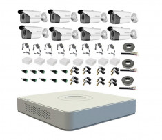 Kit profesional 8 camere supraveghere Turbo HD 5MP, IR 40m HikVision, Exterior + DVR 8 Canale + Surse + Mufe + Cablu + Doze foto