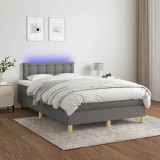 VidaXL Pat cu arcuri, saltea și LED, gri &icirc;nchis, 120x200 cm, textil 3134022