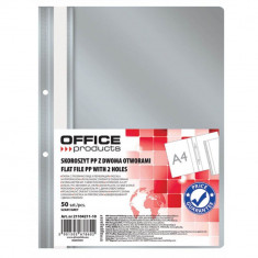 Dosare din Plastic cu Sina si Doua Perforatii, 50 Buc/Set, 225x305 mm, Capacitate 200 Coli, Culoare Gri, Dosare din Plastic OFFICE Products, Dosar pen