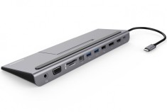 Docking station USB-C MST la HDMI/VGA/2 x USB 3.0/ slot SD / PD 100W (20V 5A) cu suport pentru smartphone, KU31DOCK13