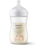 Biberon Philips Avent Natural Response SCY903/66, 260 ml, tetina care functioneaza ca sanul mamei, cu debit 3, tetina fara scurgeri, +1 luni, model de