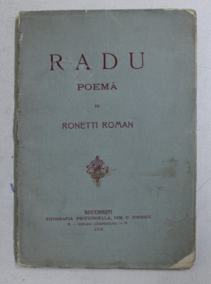 RADU POEMA de RONETTI ROMAN , Bucuresti 1914 foto