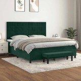 vidaXL Pat box spring cu saltea, verde &icirc;nchis, 180x200 cm, catifea 3137860