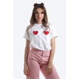 Tricou alb oversized cu inimi Crazy in Love