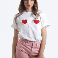 Tricou alb oversized cu inimi Crazy in Love