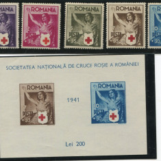 1941 , Lp 145 , Lp 146 , Crucea Rosie , serie + colita nedantelata - MNH