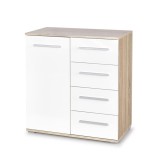 Comoda dormitor HM Lima KM2, Pal Melaminat, cu o usa, 4 sertare, cant ABS, stejar sonoma alb