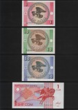 Set Kyrgyzstan 1+10+50 Tyiyn + 1 Som 1993 UNC, Colectie Bancnote Kirghize