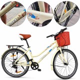 Cumpara ieftin Bicicleta de oras dama 26 inch, Shimano 7 viteze, frana pe disc spate si V-Brake fata, cos fata, portbagaj, crem, RESIGILAT