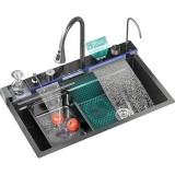 Set chiuvetă bucătărie multifuncțională, waterfall, display LED cu afisaj electronic, baterie retractabilă, spălator pahare, dozator sapun, nu necesit