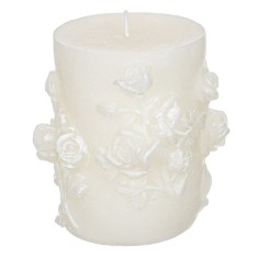 Lumanare decorativa cu trandafir in relief,alb,9.5x7 cm