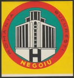 Romania anii 70 - Vigneta de bagaje Hotel NEGOIU din Bucuresti, ONT Carpati, etichete hoteliere, promovare turistica